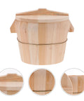 Sweet Wooden Rice Container Bucket With Sturdy Side Handle, natural wood with lid, ideal for steaming fragrant rice.