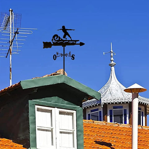 Life Scene Weathervane For Outdoor Garden And Lawn Decor Sturdy Metal Weather Vane With Bracket Wind Indicator Kit Perfect Shed Roof Accent In Matte Black Finish