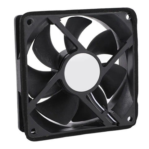 Black external exhaust fan from External Exhaust Fan Kit For 3D Printers With Smart Touch Screen Controls and Auto Air Extraction.