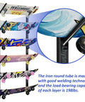 Heavy Duty Skateboard Wall Mount Rack For Your Rad Longboard And Snowboard Stash Solid Carbon Steel Hanger with multiple boards displayed