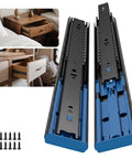 Heavy Duty Black Drawer Slides Providing Rock Solid Stability With Whisper Quiet Soft Close Runners Smooth Gliding Tracks For Kitchen Cabinets And Office Desks 22 Inch Five Pair Pack with screws.