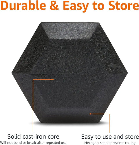 20 Pound Hex Dumbbell With Rubber Encased Cast Iron Core And Non Slip Contoured Handle For Home Gym Strength Training And Killer Daily Workout Sessions Built Tough With Sick Hex Design Black from top view showing durable hex design.