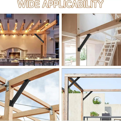 45 Degree Angle Support Bracket Kit For Wooden Structures Like Pergolas Gazebos Tree Houses Decks Cabins And Patios Heavy Duty Black Connector Braces DIY Ready 12 Pack