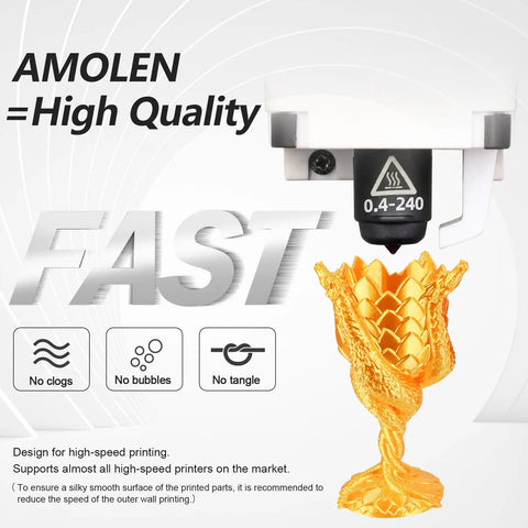 Top Shelf Silk PLA 3D Printer Filament 1.75mm Four Spool Bundle with metallic gold printed detailed design.