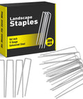 6 Inch Galvanized Landscape Staples 300 Pack U Shaped Garden Stakes Rust Proof Ground Pins For Landscaping Fabric Irrigation Tubing Fence Tent Sod Lawn Yard Outdoor Projects packaging and unpacked view