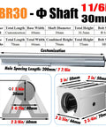Heavy Duty Sbr30 Linear Rail Guide Set Featuring Crush Resistant Steel Sliders And Silky Smooth Bearing Blocks for CNC setup dimensions chart