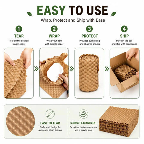 Heavy Duty Honeycomb Kraft Paper Wrap Sheets For Packing And Moving 12 X 12 Inches 100 Sheets eco-friendly bubble alternative instructions infographic