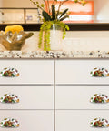 Kick Your Cabinetry Up A Notch With These Slick Autumn Cup Cabinet Handles, Thanksgiving Print, Durable PBT Body, Stainless Steel Screw Set For Quick Drawer Makeovers on white kitchen drawers.