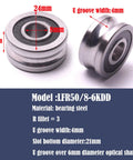 Premium U Groove Ball Track Guide Bearing Double Row Angular Contact Roller Sealed High Precision LFR5086 8X24X11MM on white background.