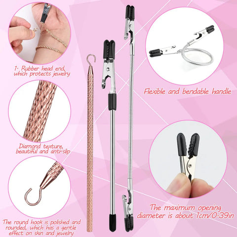 Three Piece Bracelet Helper Tools Set With Retractable Anti Slip Clip And Dual Head Hook For Easy Put On And Take Off