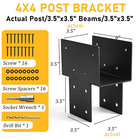 Beefy 4x4 Post Brackets Kit For Wood Posts And Beams Actual 3.5x3.5 Inch Fit Heavy Duty Tie Bracket With 1800 Pound Load Capacity