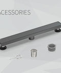 36 Inch Linear Shower Drain With Tile Insert In Moris Grey Stainless Steel, 2-In-1 Panel Floor Drain and accessories