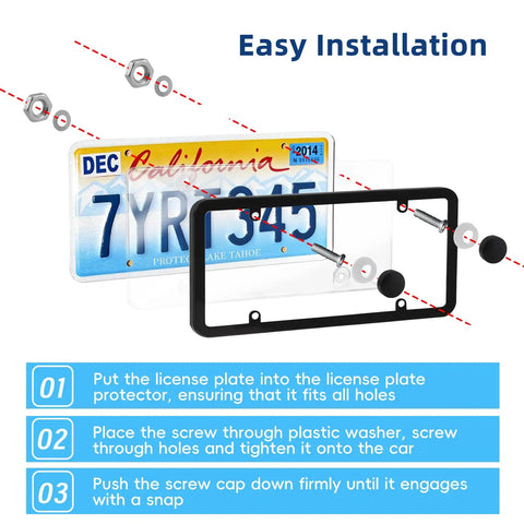 Unbreakable License Plate Covers With Screws, Impact Resistant ABS Front And Rear Protectors, Clear Shield for installation