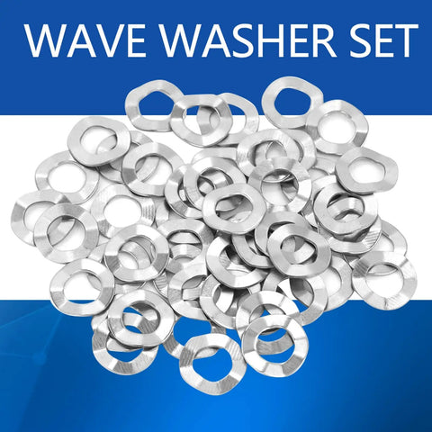 Heavy Duty Wave Spring Washers M8 50 Pack Stainless Steel Anti Loosening Hardware Built Tough For Shaky Rigs Auto Parts Precision Crafted Shock Absorbing Locking Rings pile of stainless steel wave washers