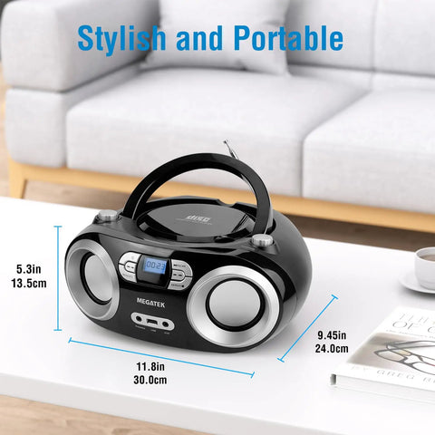 Portable CD Player Boombox With FM Radio Bluetooth USB Port And Aux Input For Home Or On The Go Compact Easy Use Design