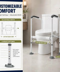 Rock Solid Toilet Safety Rail For Seniors With Heavy Duty Adjustable Steel Frame And A Darn Sure 330 Pound Capacity For Easy Bathroom Transfers And Dependable Home Support. Adjustable width and height settings.