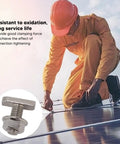 Top Shelf Hammer Head Screws M8 With Nuts Full Thread Stainless Steel Solar Panel Mounting Hardware Built Tough For Rooftop Gigs and Heavy Duty Exterior Projects, worker installing solar panel.