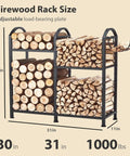 Heavy Duty 31 Inch Firewood Rack With Hooks 2-Tier Log Holder For Indoor Or Outdoor Use, fireplace wood, steel frame