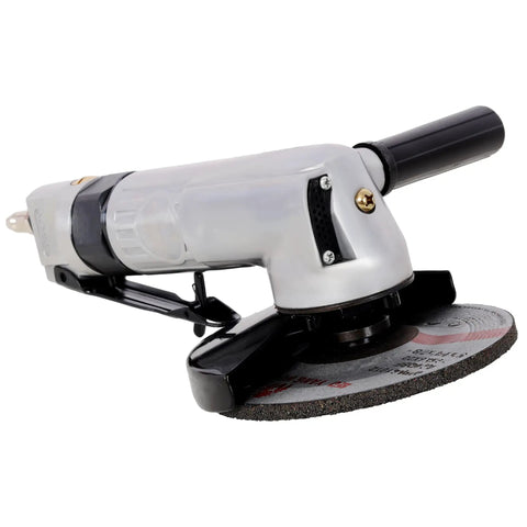 5 Inch Heavy Duty Pneumatic Angle Grinder Built Tough For Auto Repair And Metal Fab Shops Strips Rust Knocks Off Welds Smooths Bare Steel And Powers Through Polishing Tasks Like A Badass Workhorse Everyone Wants, side view.