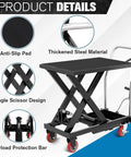 Heavy Duty Hydraulic Lift Table Cart With Single Scissor Lift And 500 Pound Capacity, black anti-slip pad and thickened steel design.