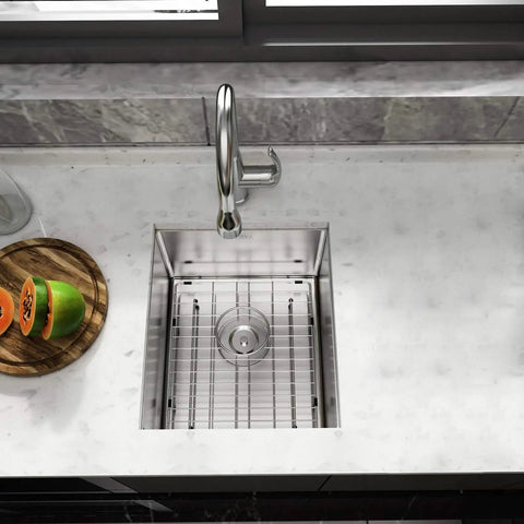 Top view of Undermount 13x15 Inch Single Bowl Kitchen Sink in Premium 304 Stainless Steel, 8 Inch Deep Basin, seamless fit into countertop