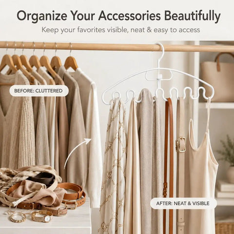 Wave Design Accessory Hangers Closet Storage Rack Smooths Out Your Daily Clutter And Keeps Scarves Belts And Ties Perfectly Neat This Simple Closet Hack Is A Real Game Changer Now displaying organized scarves and belts.
