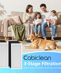 Family with dog and Two Pack Replacement Filter Compatible With 04383 04384 04385 04386A Air Purifier displayed on floor