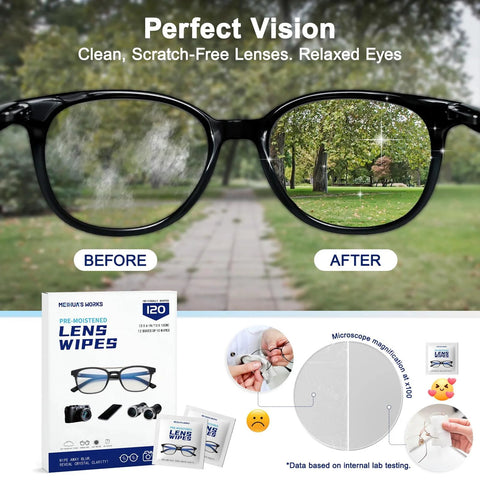 Third-Generation Lens Wipes box, 120-count, pre-moistened eyewear and camera lens cleaning wipes, Amazon brand