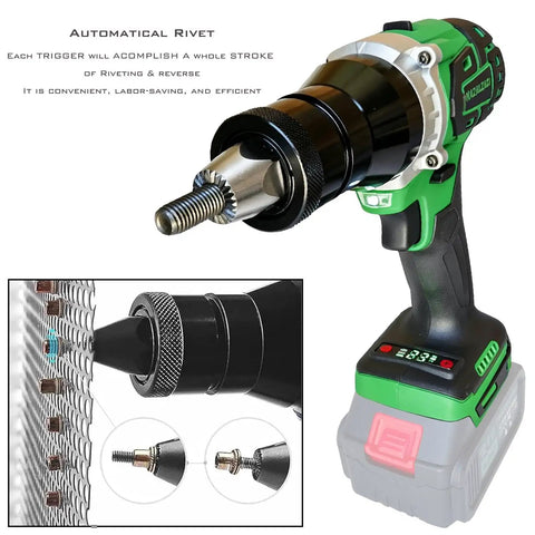 Ironclad Cordless Rivet Nut Tool Electric Rivet Gun displays automatic rivet feature for M5 M6 M8 M10 fasteners.