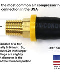 1/4" male NPT brass fitting with black air hose, part of Badass 12 Inch Short Air Compressor Hose Built Like A Tank.