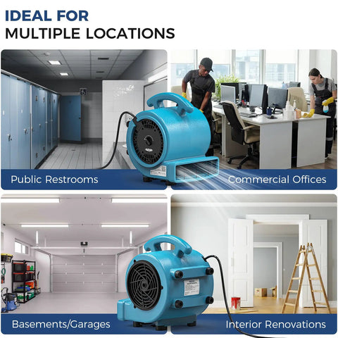 1000 CFM Air Mover Blower Fan for Drying and Cooling in restrooms, offices, garages, and renovations
