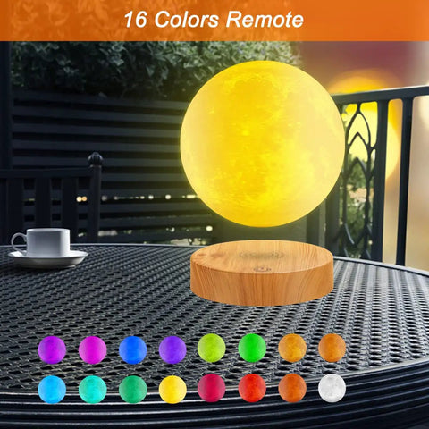 Levitating Moon Lamp With Floating And Spinning Moon Led 3D Printed Surface 20 Modes 16 Color Options Wooden Base Night Light
