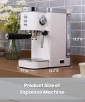 20 Bar Professional Espresso Machine With Milk Frother Steam Wand Compact Latte And Cappuccino Maker Adjustable Shot Volume White Finish on kitchen counter