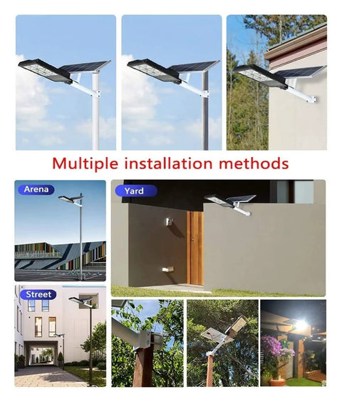 Installation options for Heavy Duty Solar Flood Light With Smart Motion Sensor And Remote for various outdoor settings.