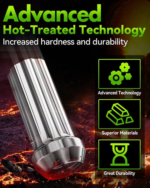 Heavy Duty M14X1.5 Spline Lug Nut Set With Slick Chrome Plating For Eight Lug Ford F Super Duty Chevy Silverado Hd And Gmc Sierra Hd Trucks image showing advanced hot-treated technology for increased durability.