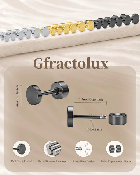 Flat Back Titanium Tiny Dot Earrings For Sensitive Ears Hypoallergenic G23 Implant Grade Studs with black PVD plating and screw back design.