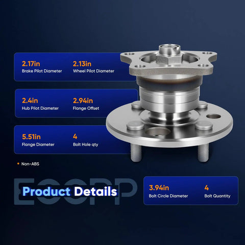 Recharge Your Rolling Stock With These Rock Solid 2 Piece Wheel Hub Bearing Kits Ready For Hardcore Commutes Compatible With Toyota Corolla And Chevrolet Prizm 1993 To 2002 Non Abs Configurations Direct Replacement 512018 with 2.17in brake pilot diameter.