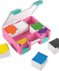 Castle All In One Double Sided Card And Accessory Storage Case With 19 Removable Trays in pink with open compartments for cards