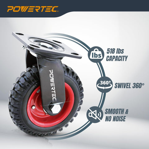8 Inch Caster Wheels Heavy Duty Swivel Plate Casters With Rubber Knobby Tread For Workbenches Dolly Carts Trolleys Wagons