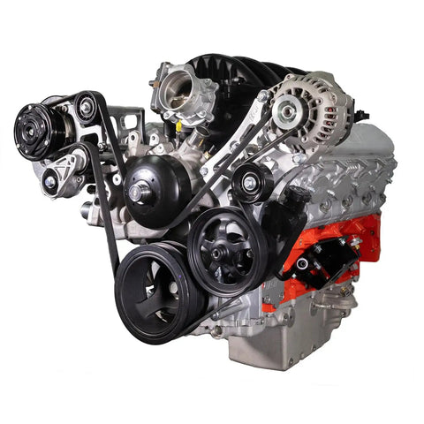 Built Damn Tough Driver Side Alternator And Power Steering Pump Kit For LT Gen 5 Chevy Silverado with engine components and belts.