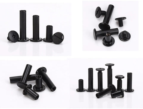Top Shelf Chicago Bind Post Kit Featuring Five Handy M5 Lengths With Scratch Resistant Matte Black Coating showing various lengths and caps.