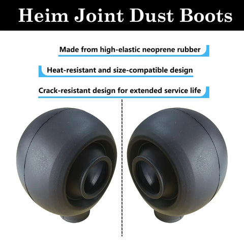 Heavy Duty Three Quarter Inch Heim Joint Boots And Rod End Dust Seals High Temp Resistant Silicone Covers Built Tough As Nails For Rough Off Road Suspension Work Badass Heat Resistance That Slays In Any Terrain 4 Pack close-up showing two high-elastic neoprene rubber heim joint dust boots.