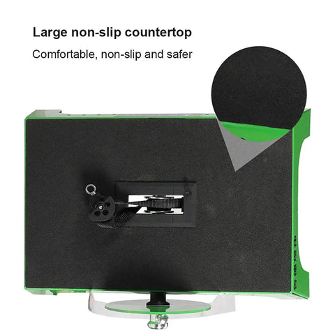 Top view of Flywheel Strength Trainer With Three Quick Change Resistance Weights showing large non-slip countertop for safety.