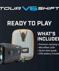 Slope Adjusted Golf Laser Rangefinder Dead Nuts Accurate With Visual Jolt Target Lock Built Like A Tank Tournament Legal Toggle Switch Sleek Black Finish with case and accessories.