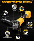 Close-up of Heavy Duty Cordless Angle Grinder 4.5 Inch showcasing spindle lock, 3-speed adjust, and protection guard.
