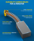 Durability carbon brush for alternator with pure copper cable and elastic spring, suitable for heavy-duty use.
