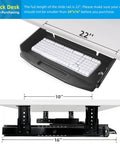 Heavy Duty Under Desk Keyboard Tray With Super Slick Glide Mechanism And 360 Rotating Mouse Platform Built Like A Tank For An Ergonomic Home Office Desk Setup At 28 Inches Long showing dimensions of slide rail 22 inches.