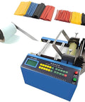 Automatic Heat Shrink Tube Cutter And Cold Cable Trimmer For Rubber Plastic Tubing Adjustable From 0 Point 1 To 9999 Point 9 mm with control panel and assorted tubing.