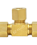 EZ-Fluid 1/4 inch brass compression tee with three compression ends, front view for drinking-water plumbing