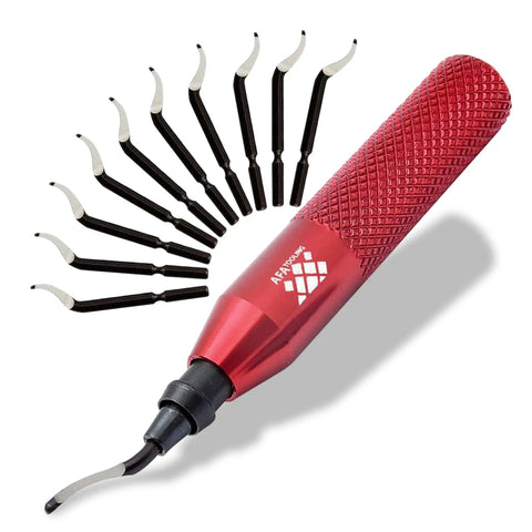 Deburring Tool With 11 HSS M2 Blades Including Extra 10 Replacement BK3010 Blades, Micro Polished Aluminum Handle With Diamond Knurled Grip